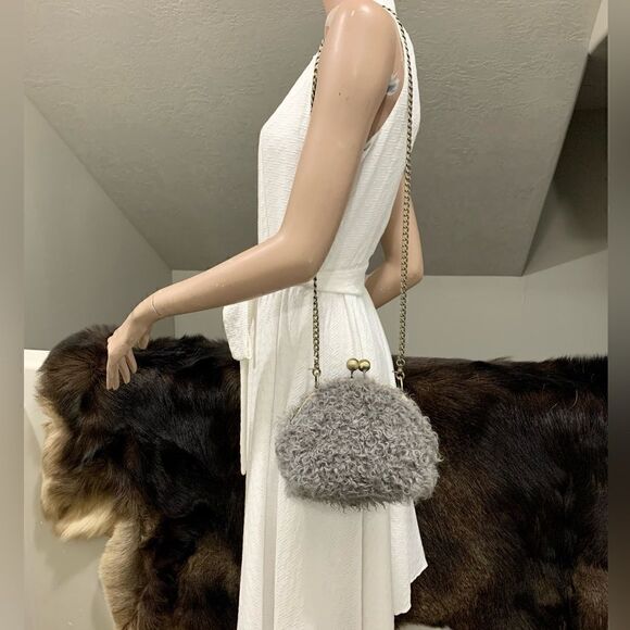 Handmade Genuine Curly Shearling Kisslock Wristlet/Shoulder Bag/Crossbody - Picture 6 of 16